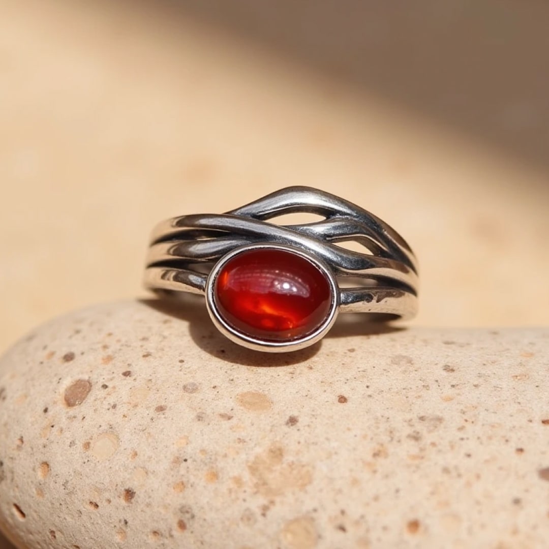 Adjustable garnet ring 'Prema' with deep red stone