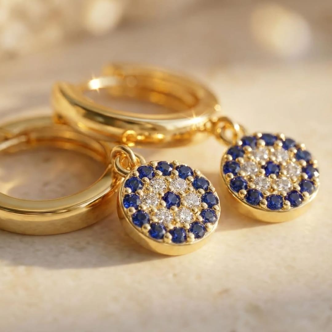 Model wearing Blue Eye Earrings - KARMAKIND
