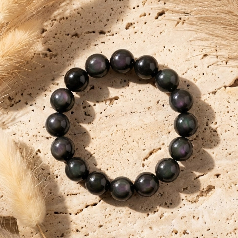 Handmade "Guardian Eye" bracelet made of celestial eye obsidian beads - KARMAKIND