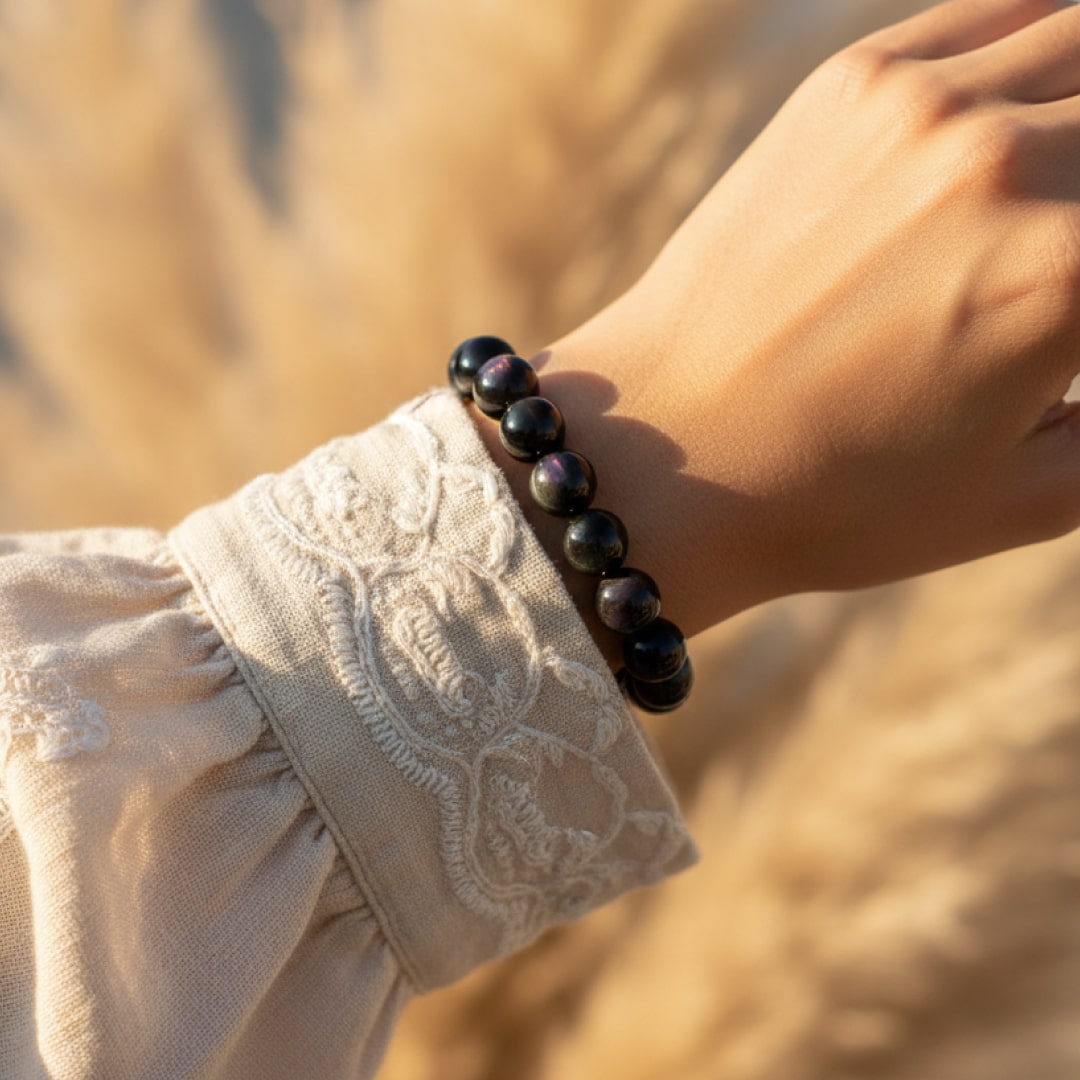 Detail shot of the "Guardian Eye" bracelet's texture and shine - KARMAKIND
