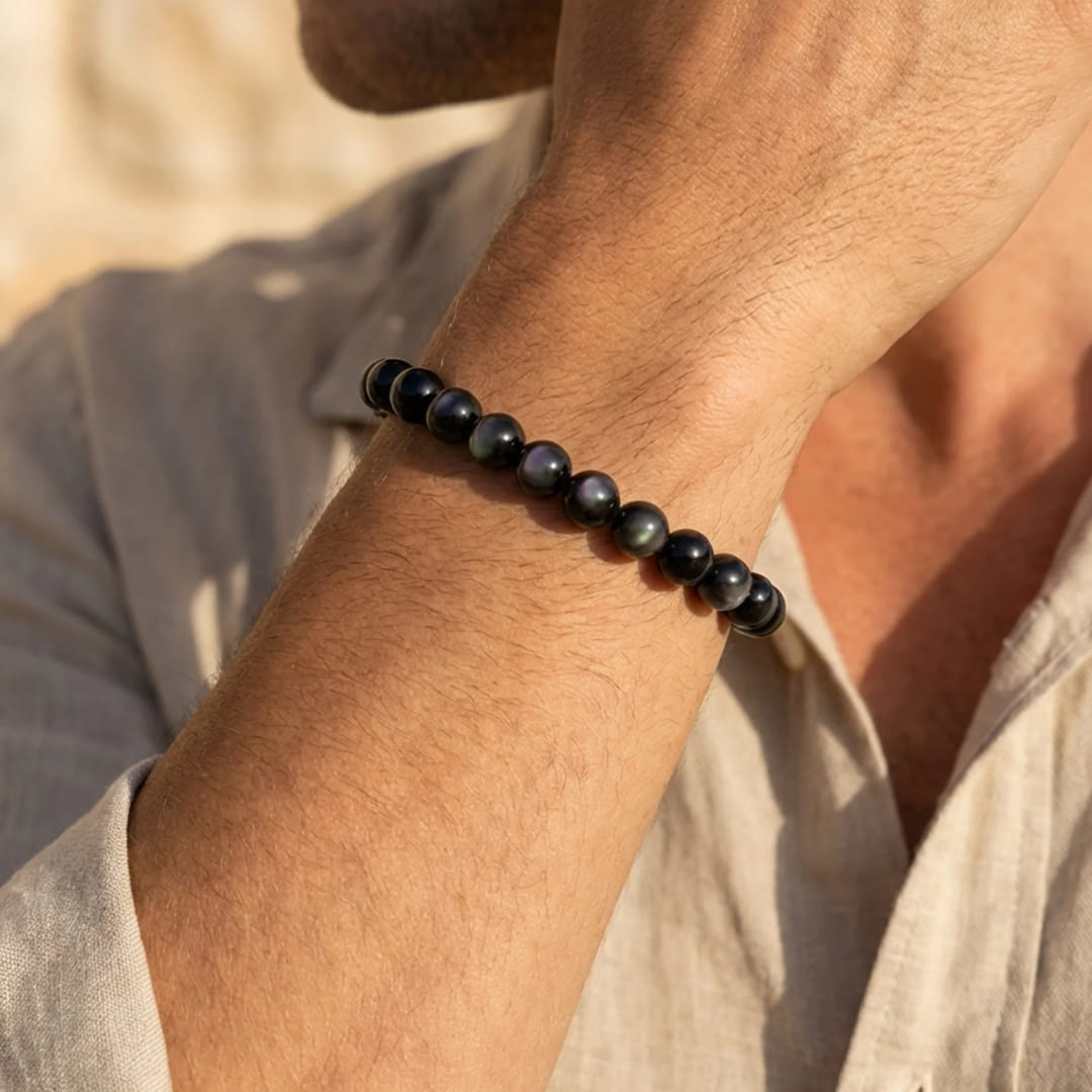 The "Guardian Eye" bracelet styled with casual wear - KARMAKIND