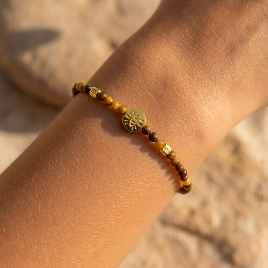Close-up of the natural stones on the Protective Link Bracelet - KARMAKIND