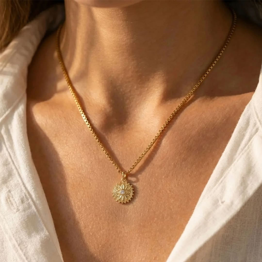 Protective Sun Pendant with sparkling stone detail - KARMAKIND