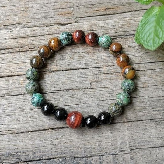 Bull's eye stone detail on a protective bracelet - KARMAKIND