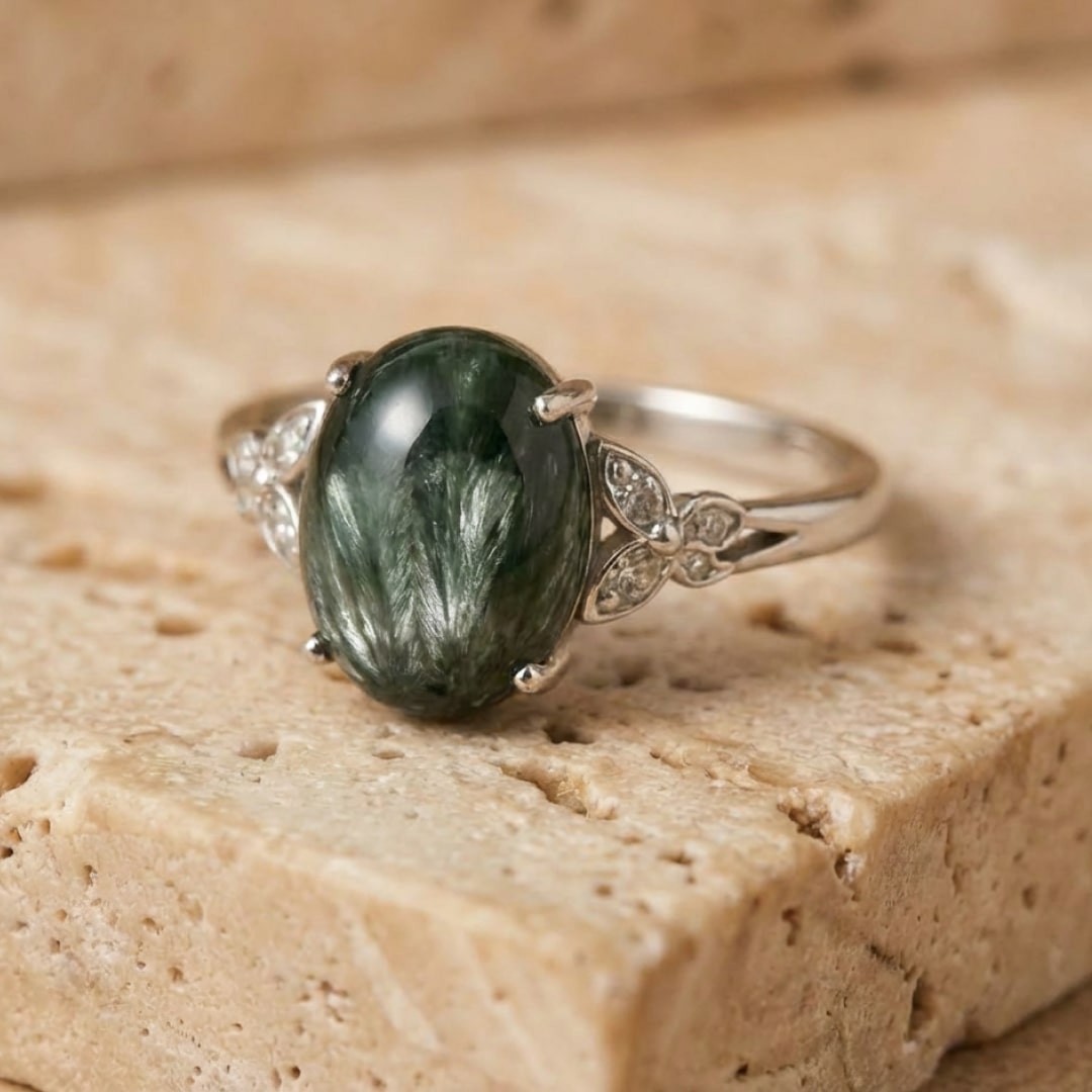 Seraphinite ring band detail - KARMAKIND