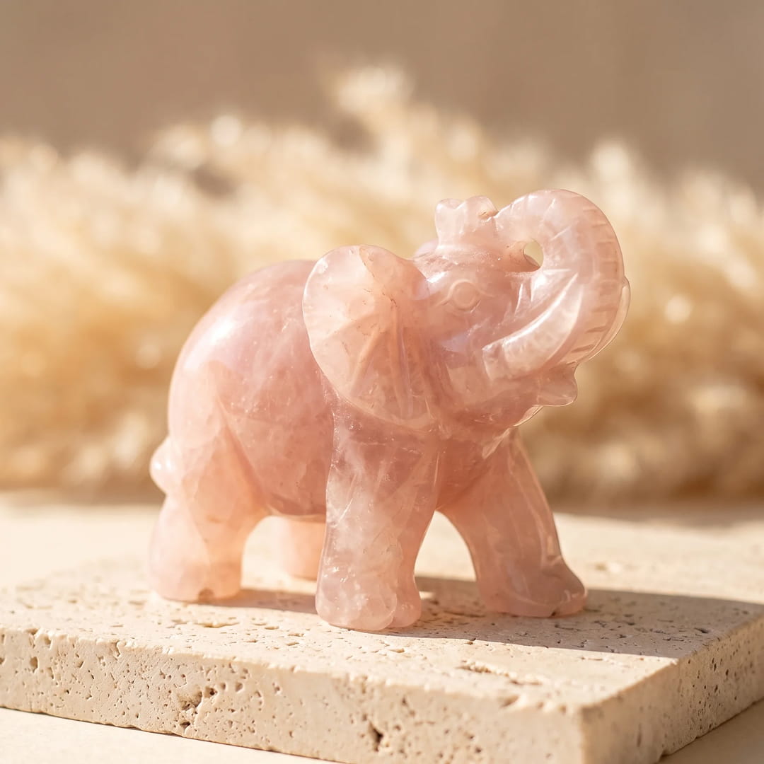 Rose Quartz "Heart Guardian" Elephant - KARMAKIND