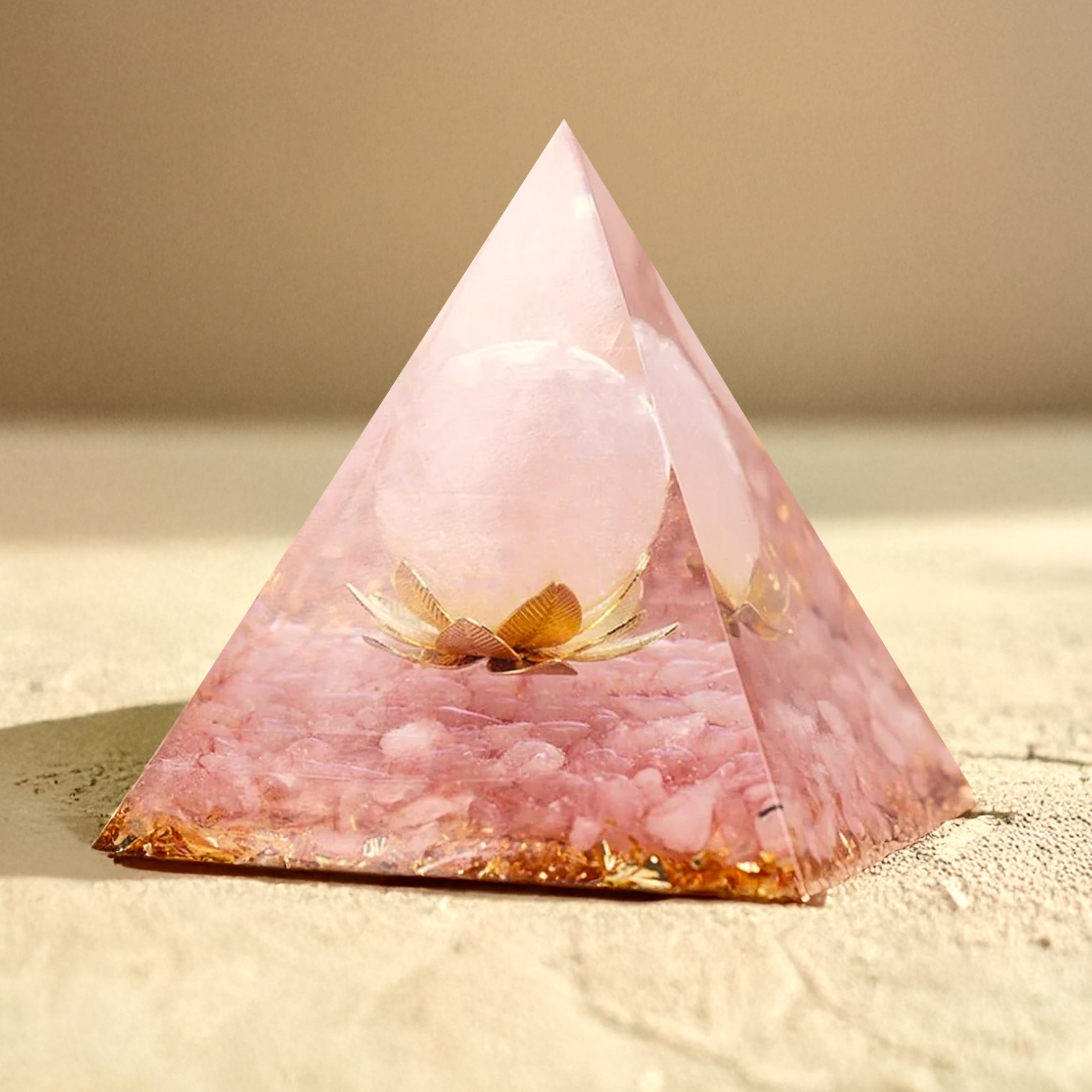 "Heart Opening" Orgonite in Rose Quartz with golden lotus
