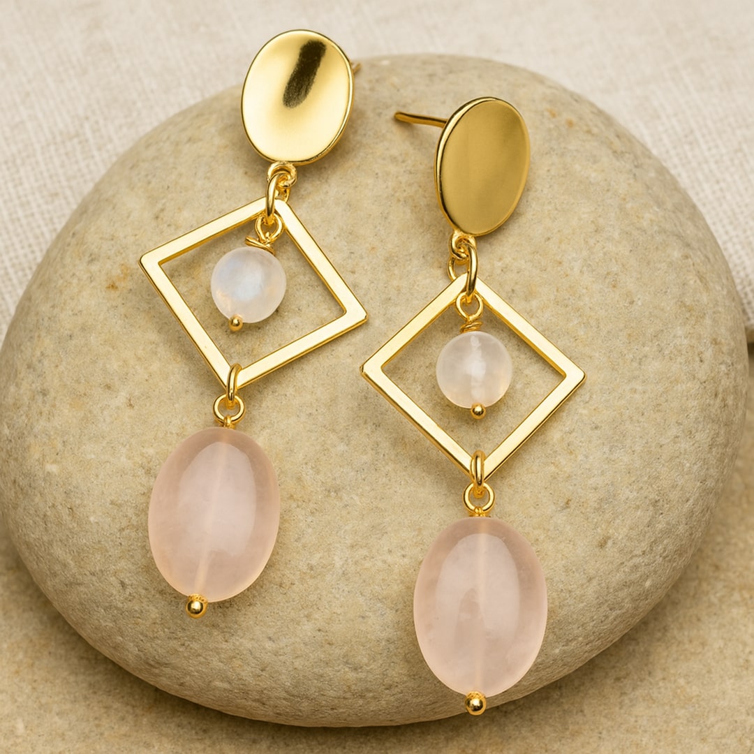 Rose Quartz Moonstone earrings for self-love - KARMAKIND