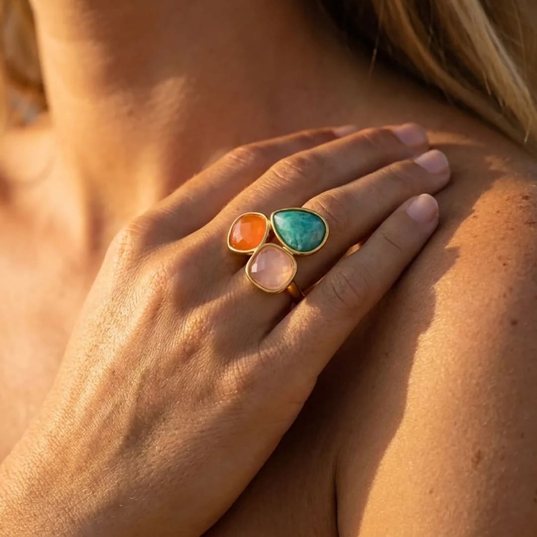 Amazonite gemstone detail on the Santi Ring - KARMAKIND