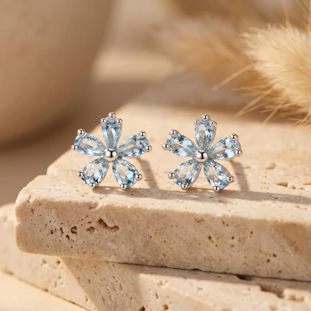 Blue Topaz 'Flower of Serenity' Earrings - KARMAKIND