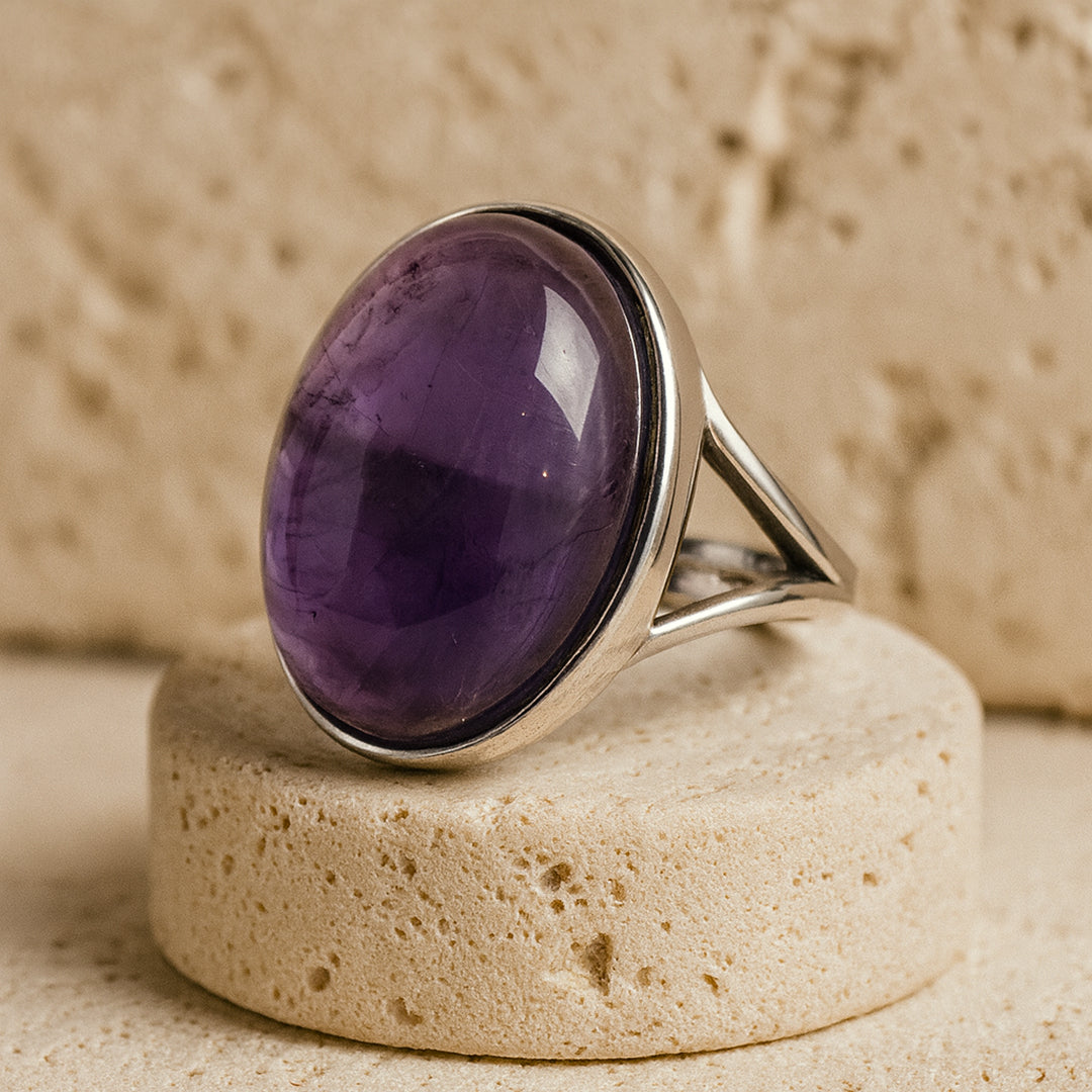 Shanti Amethyst Ring with deep purple stone - KARMAKIND