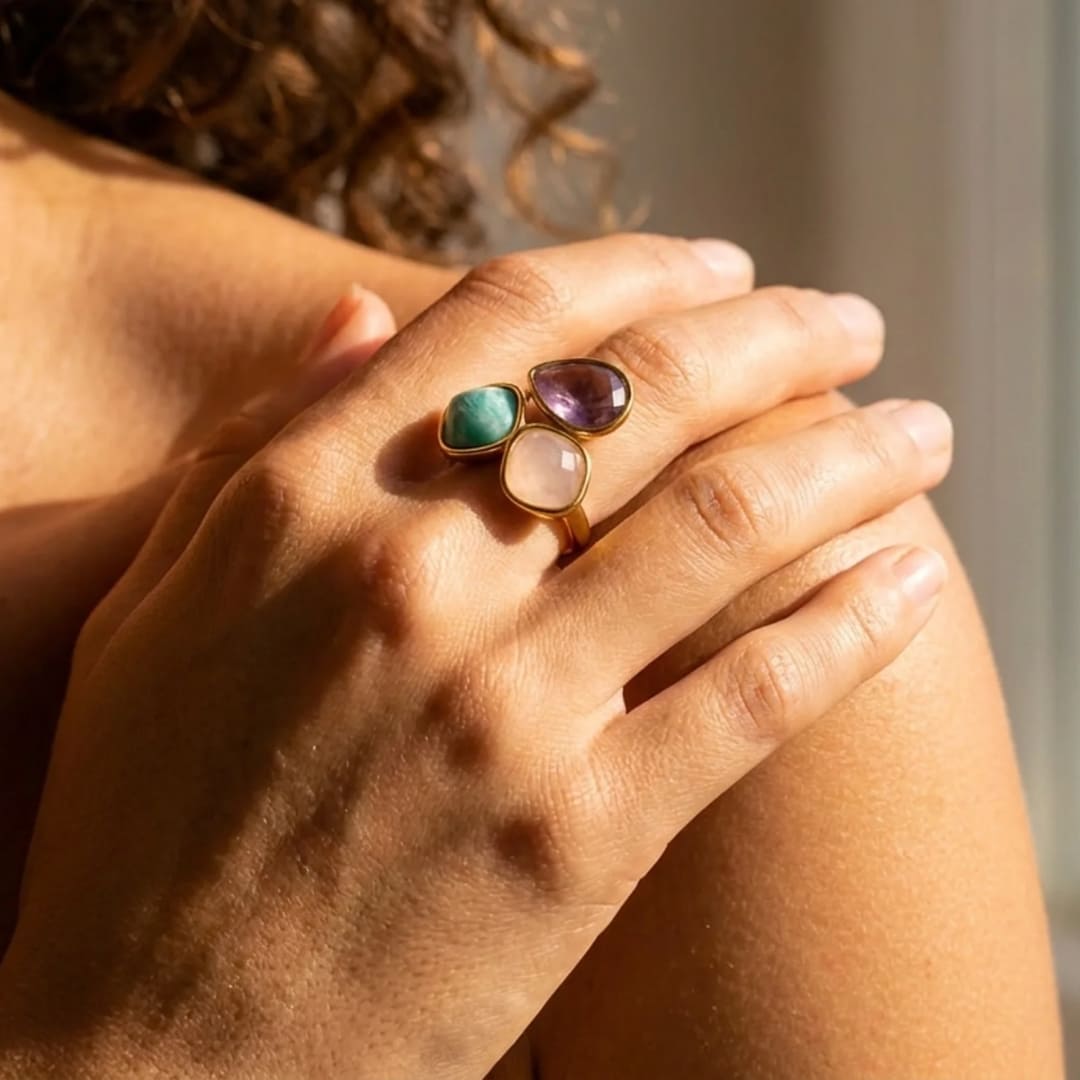 Close-up of the Soft Dawn Ring stones - KARMAKIND