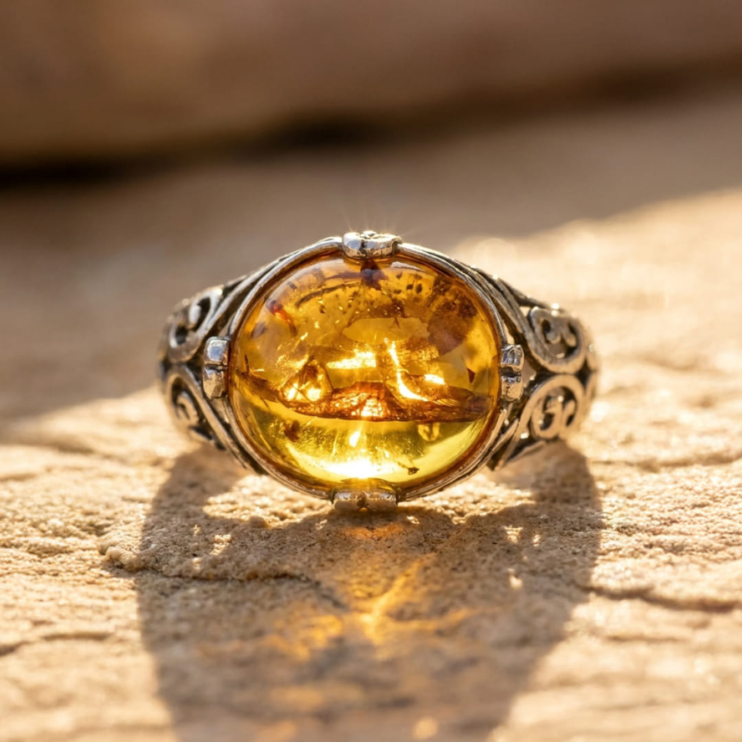 "Solar Radiance" Adjustable Amber Ring - KARMAKIND