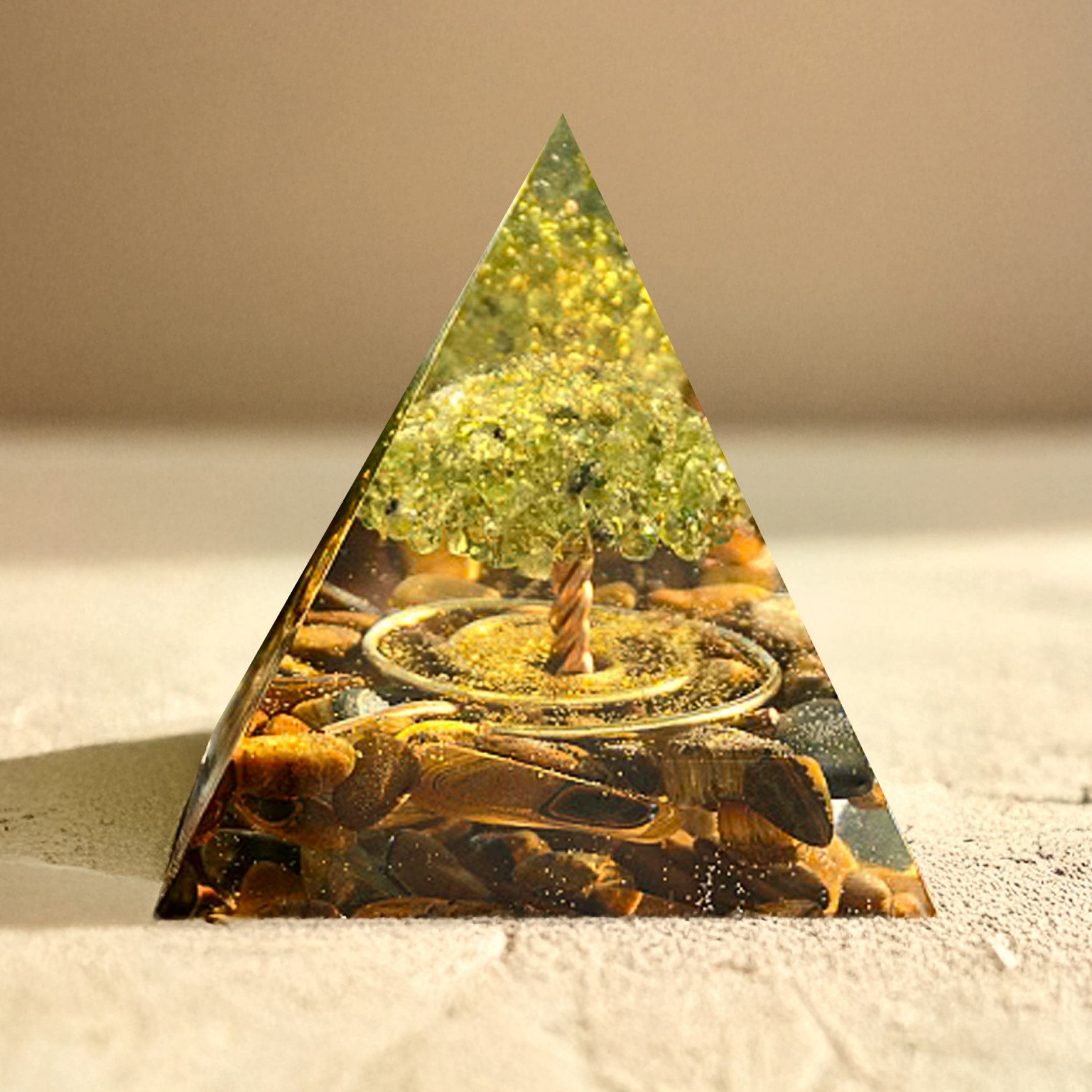 Orgonite Surya Tree of Happiness with Tiger's Eye and Peridot