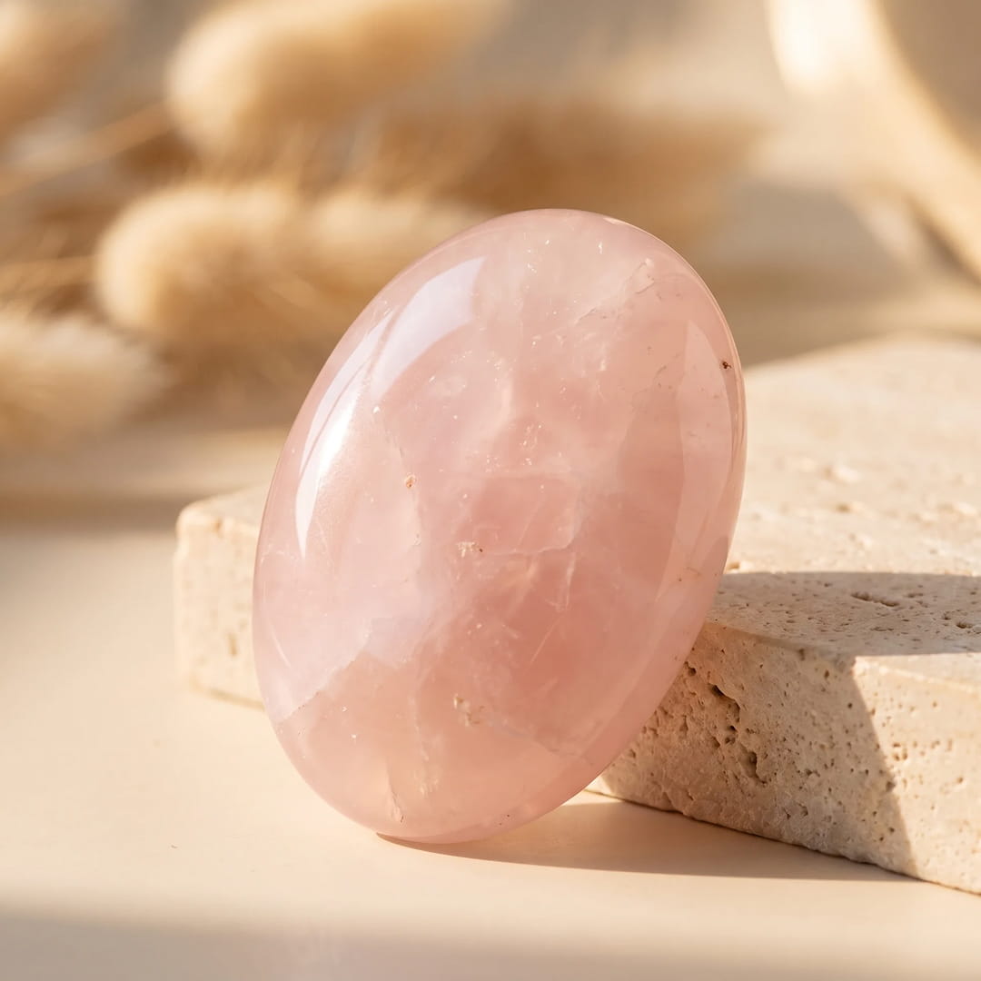 Tender Heart Rose Quartz Pebble with soft powdery reflections