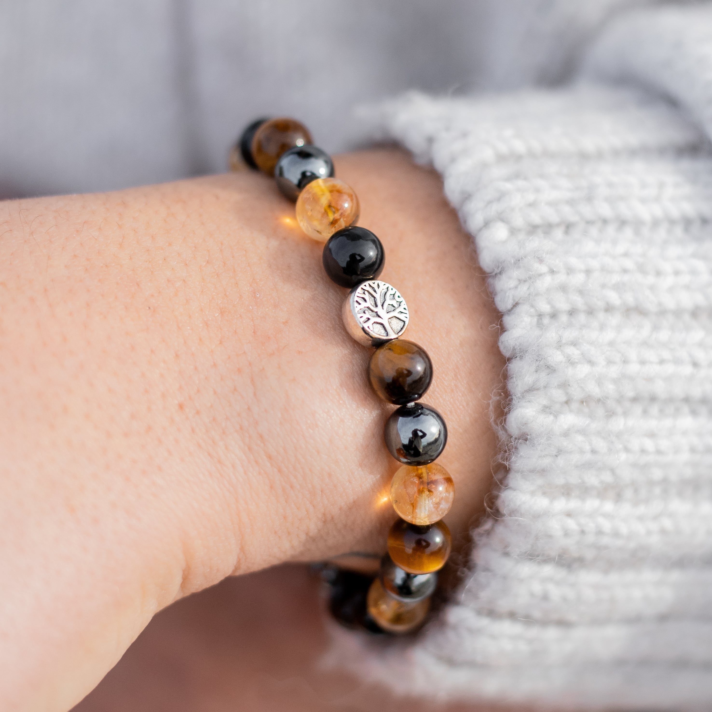 Close-up of the bracelet showing the combination of stones