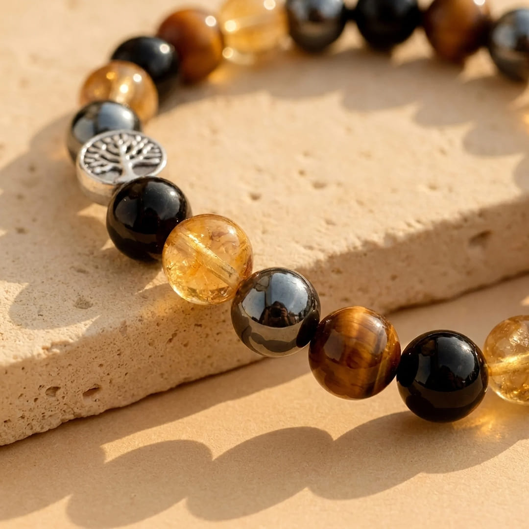 Tiger's eye beads on the bracelet