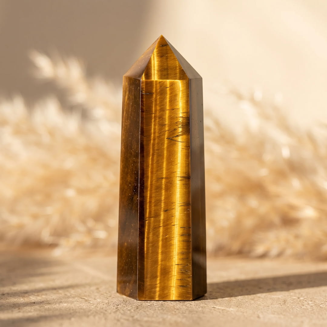 Tiger's Eye protection point with honey and amber hues - KARMAKIND