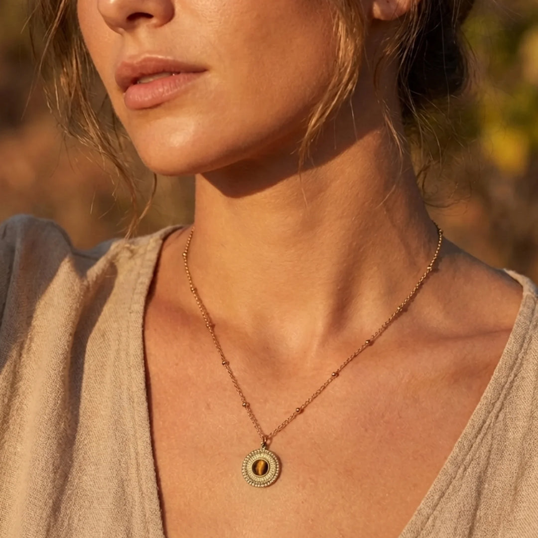 Pendant featuring the warm reflections of tiger's eye