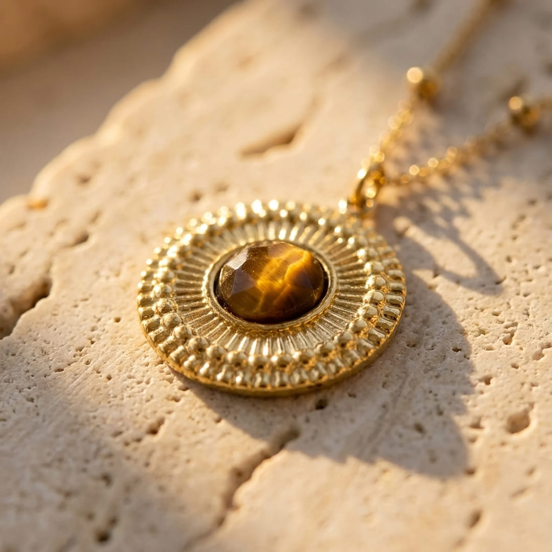 The tiger's eye pendant shown on a plain background
