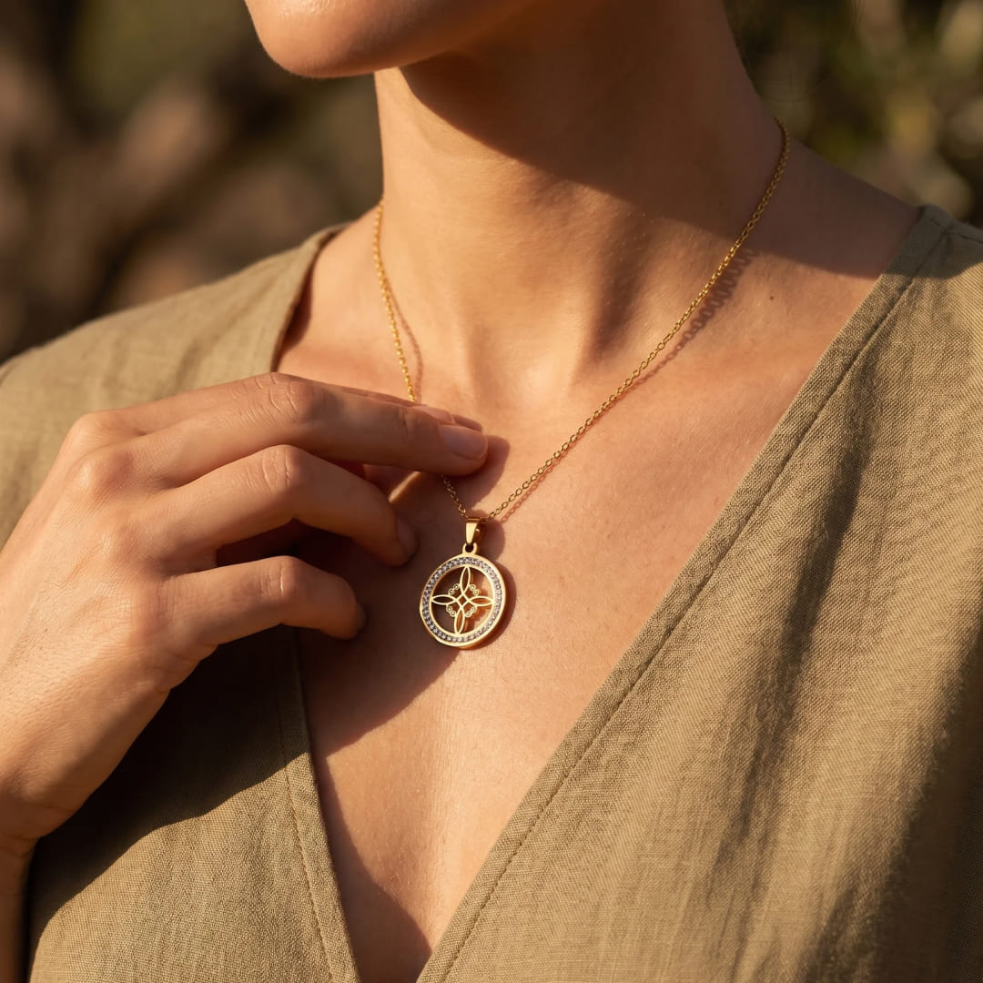 Close-up of Witch's Knot Pendant detail - KARMAKIND