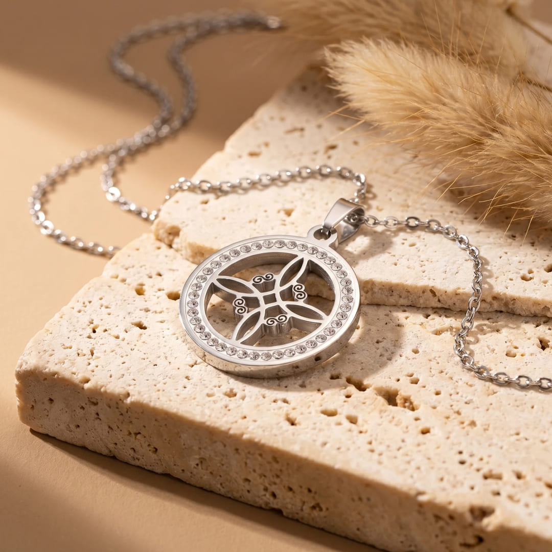 Model wearing Witch's Knot Pendant - KARMAKIND