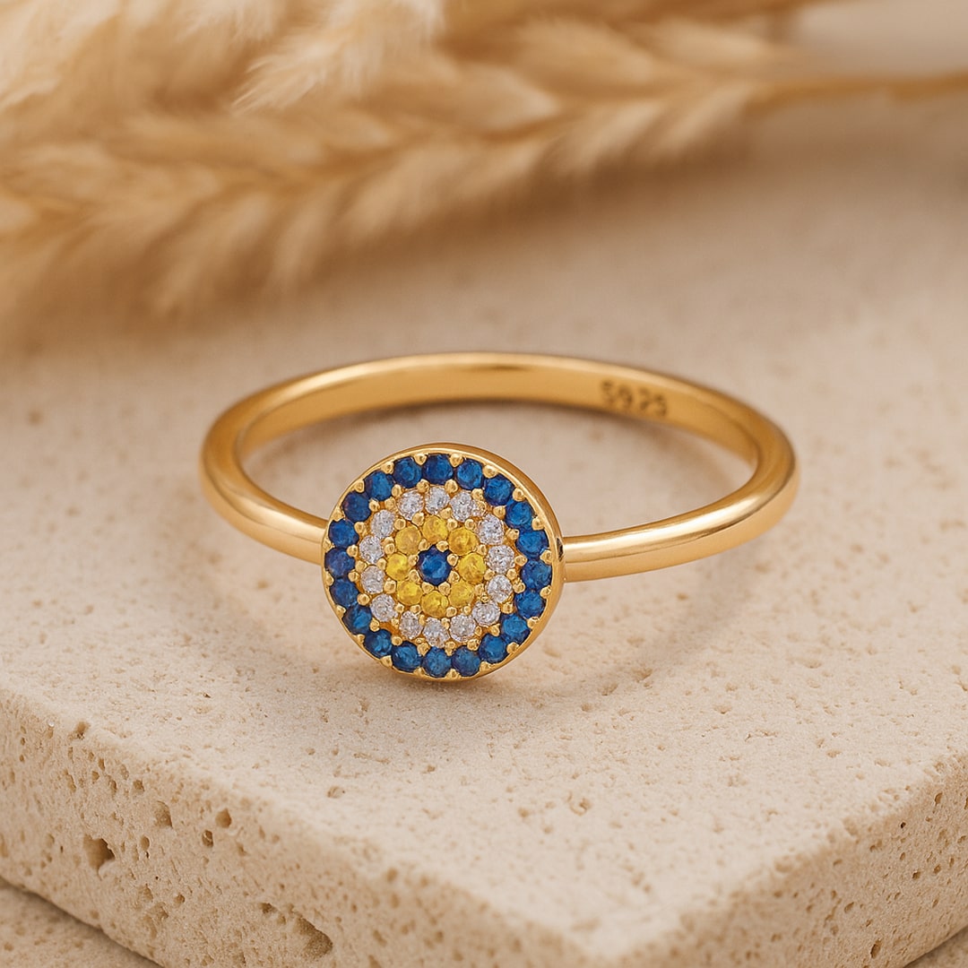 Blue Eye Protection Ring with Mediterranean Radiance - KARMAKIND