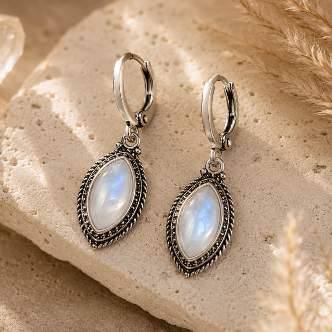 Moonlight Earrings in Moonstone - KARMAKIND
