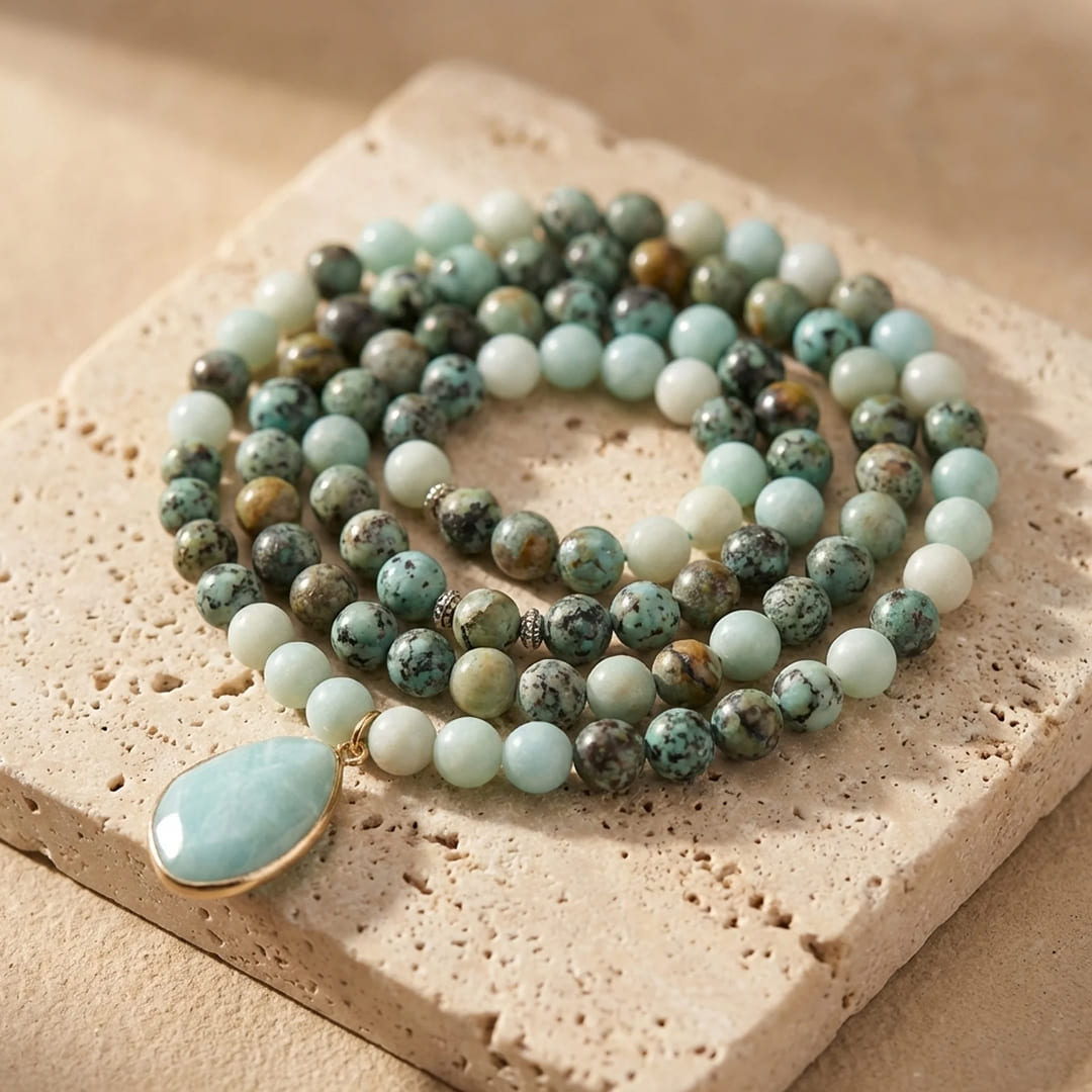 Mala necklace draped elegantly - KARMAKIND