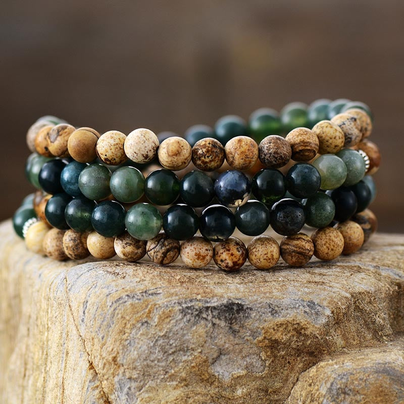 Landscape jasper stones on a mala bracelet