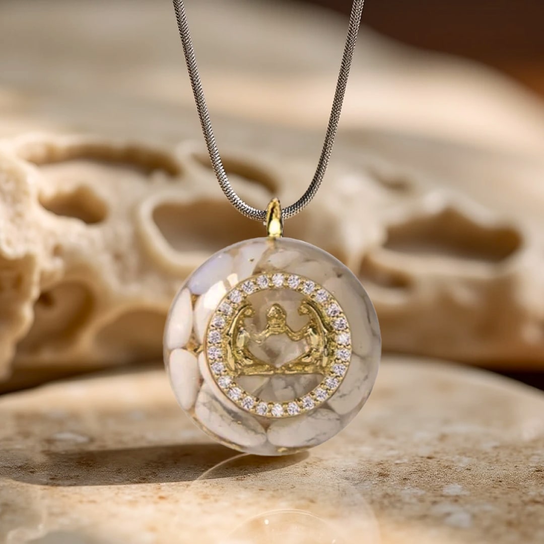 Lifestyle shot of the pendant worn