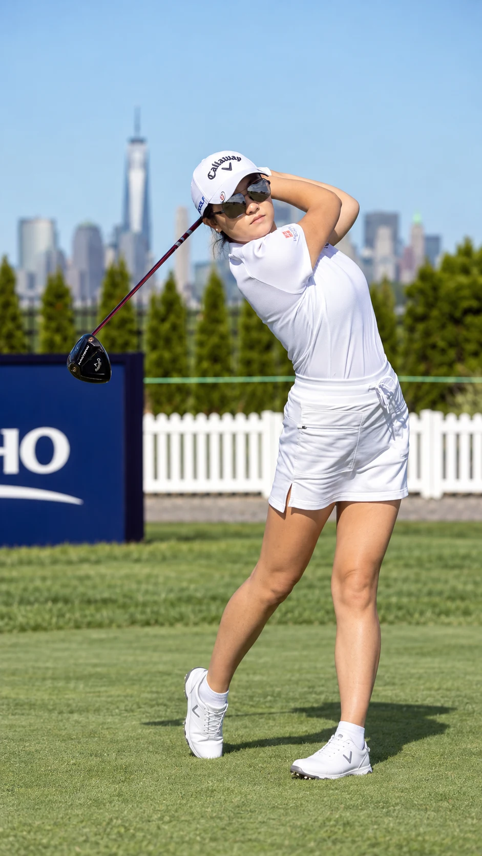 rose zhang playing golf in USWING eyewear — mobile portrait composition