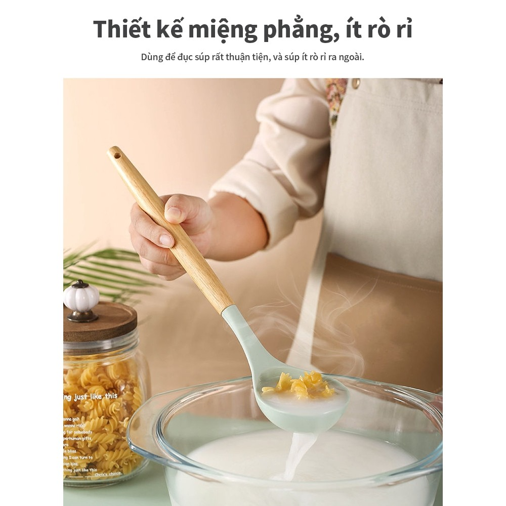 Bộ 12 món đồ dùng nhà bếp bằng silicon MEGAVOZIN, tay cầm bằng gỗ sồi tự nhiên, chịu nhiệt tốt nấu ăn chống dính làm bánh dễ dàng vệ sinh