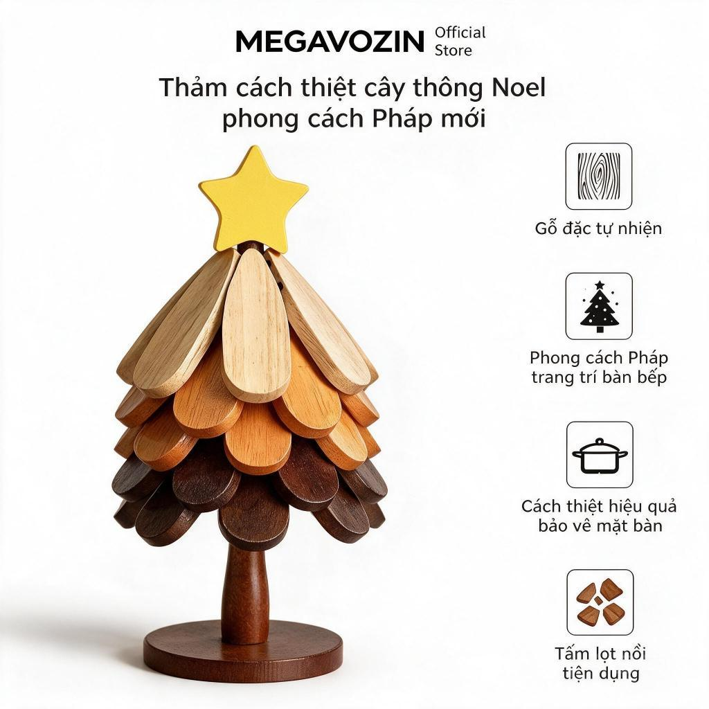 MEGAVOZIN 2026 Thảm cách nhiệt cây thông Noel phong cách Pháp mới Trang trí bàn bếp. Tấm cách nhiệt cho nồi Gỗ đặc tự nhiên