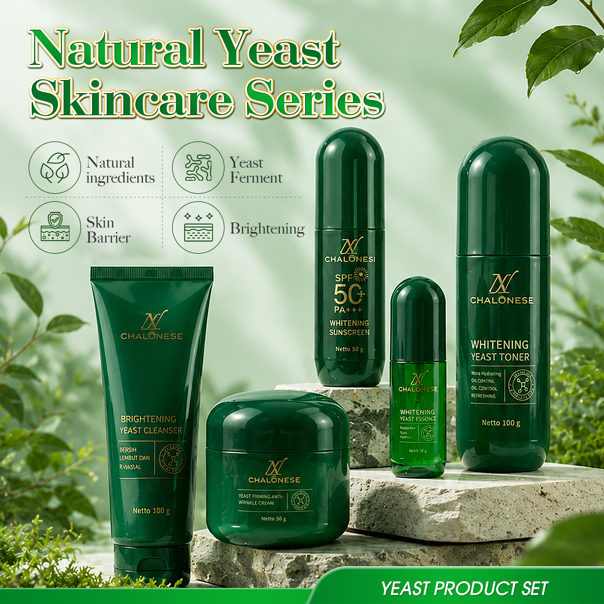 CHALONESE (Ekstrak Yeast Alami) Brightening Serum - Melembapkan, Mencerahkan & Menyamarkan Kulit Kusam, Cocok untuk Kulit Kering