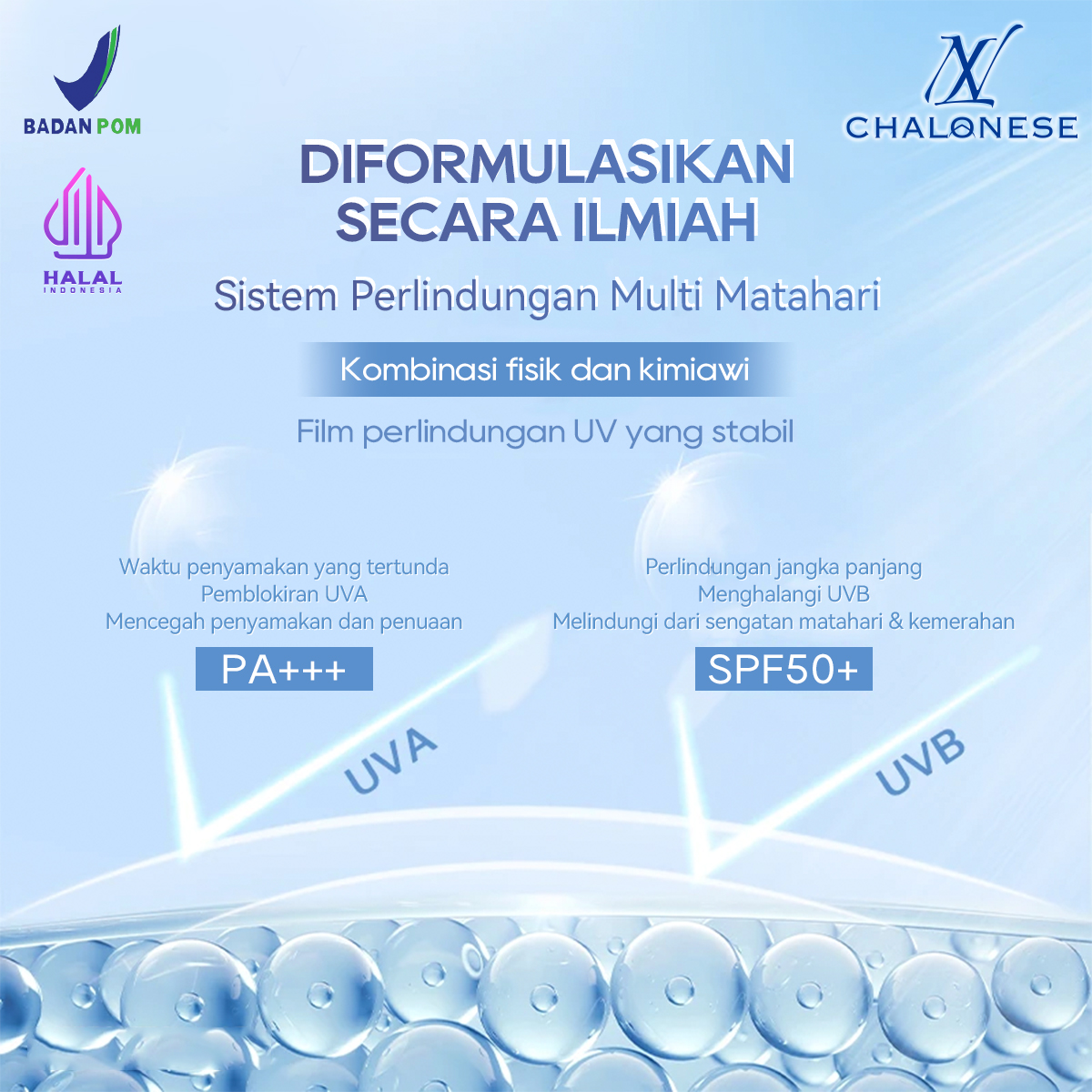 [CHALONESE] SUNSCREEN MOISTURIZER 2 SPF 50 PA ++++ Membantu Melindungi Wajah dari Paparan Sinar Matahari dan Membuat Wajah Tidak Kering