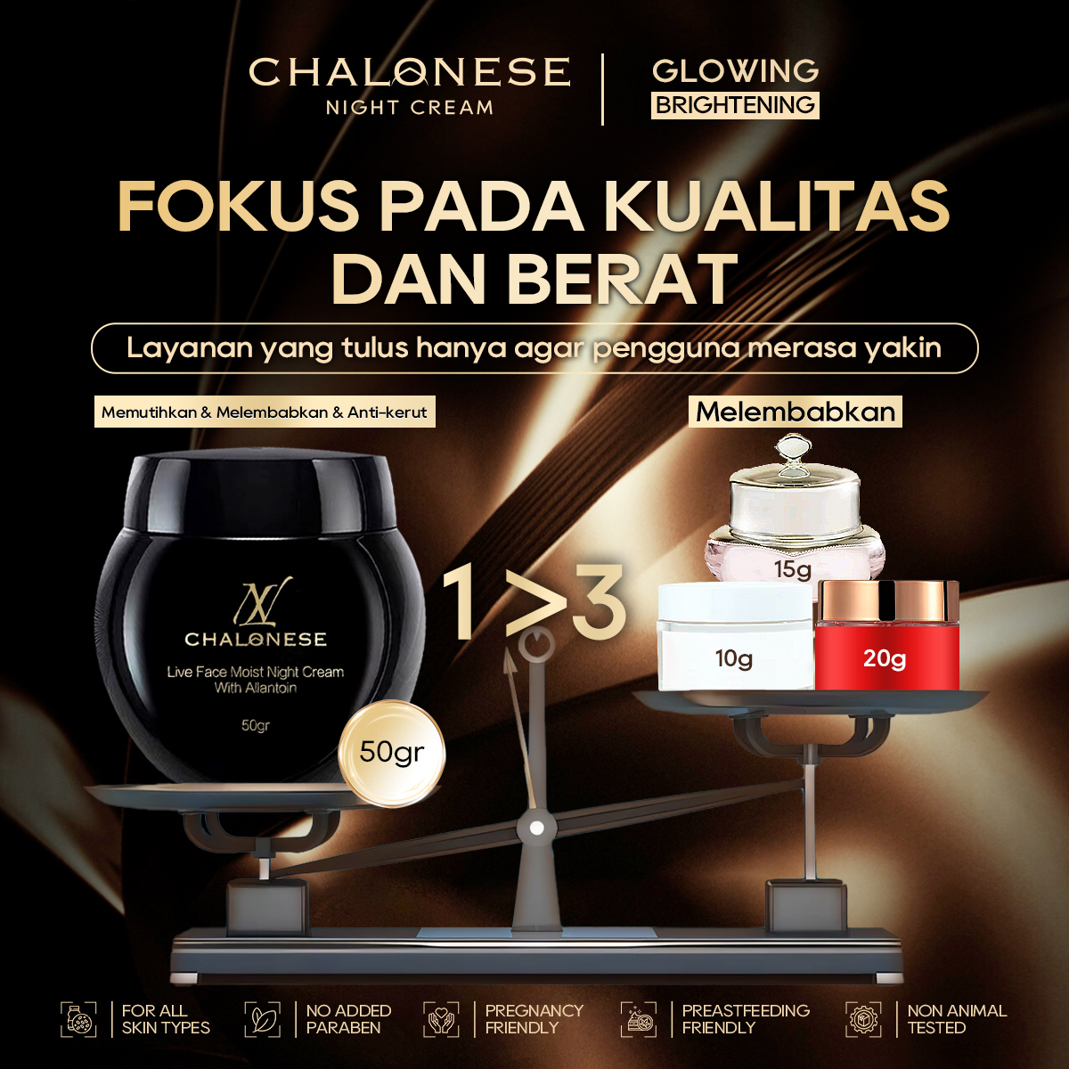 [CHALONESE] MOISTURIZING NIGHT CREAM 50gr Dapat Membantu Kult Lebih Sehat dan Cerah dengan Perawatan di Malam Hari BPOM