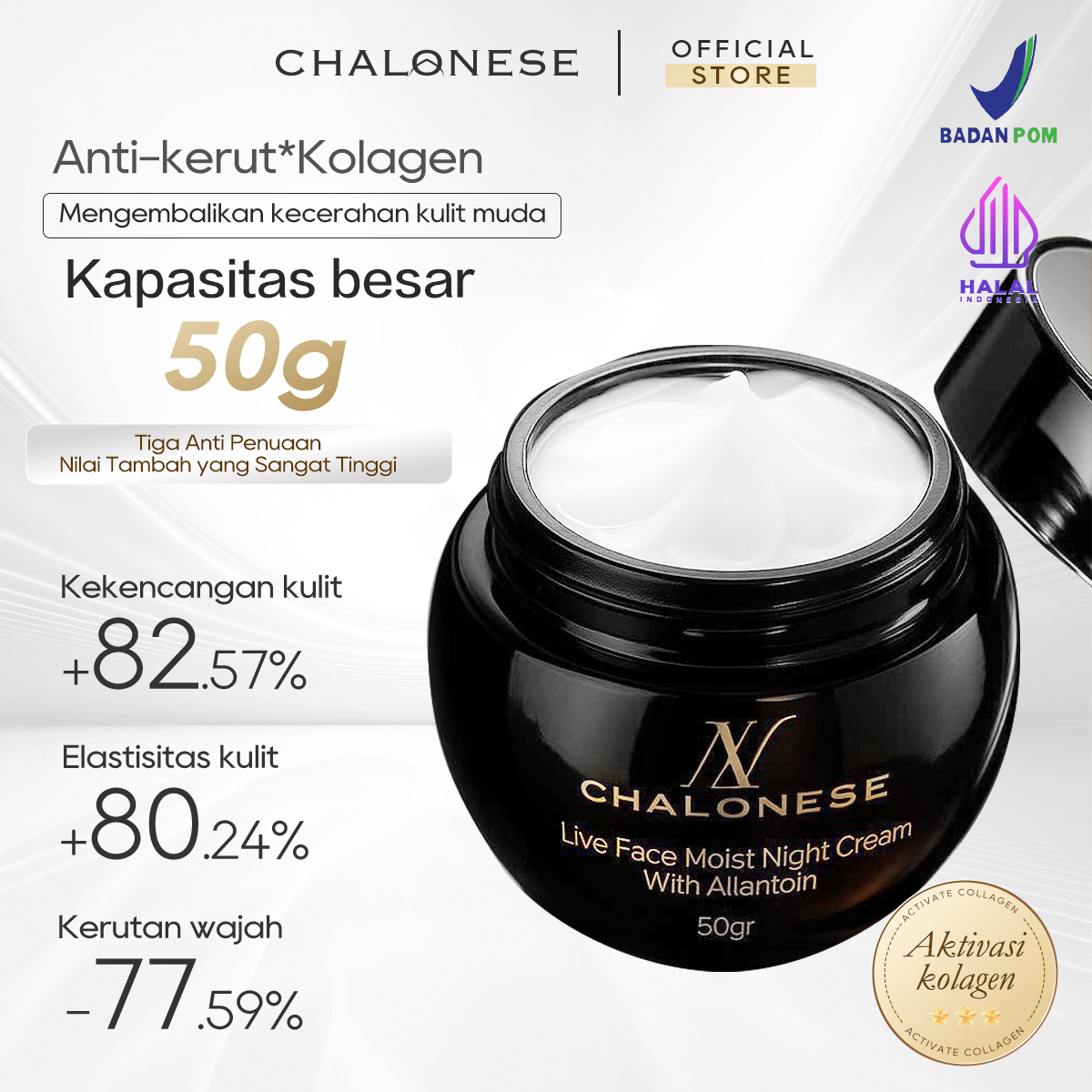 [CHALONESE] MOISTURIZING NIGHT CREAM 50gr Dapat Membantu Kult Lebih Sehat dan Cerah dengan Perawatan di Malam Hari BPOM