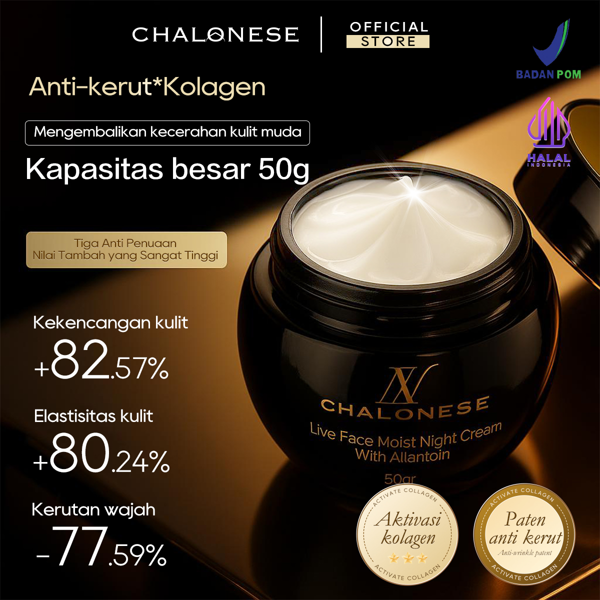 [CHALONESE] MOISTURIZING NIGHT CREAM 50gr Dapat Membantu Kult Lebih Sehat dan Cerah dengan Perawatan di Malam Hari BPOM