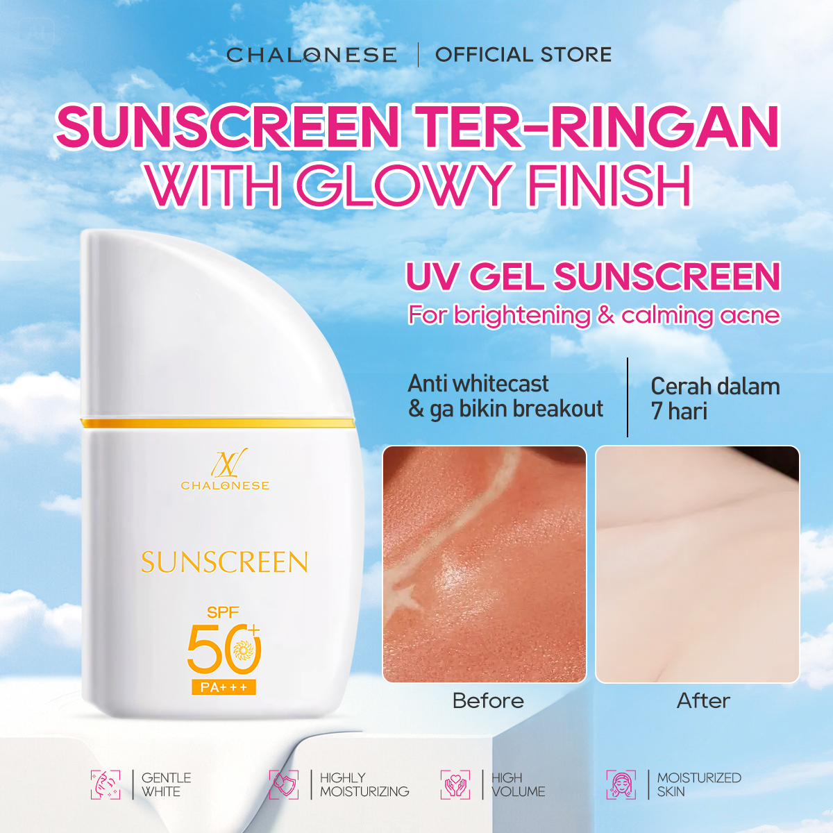 [CHALONESE] SUNSCREEN MOISTURIZER 2 SPF 50 PA ++++ Membantu Melindungi Wajah dari Paparan Sinar Matahari dan Membuat Wajah Tidak Kering
