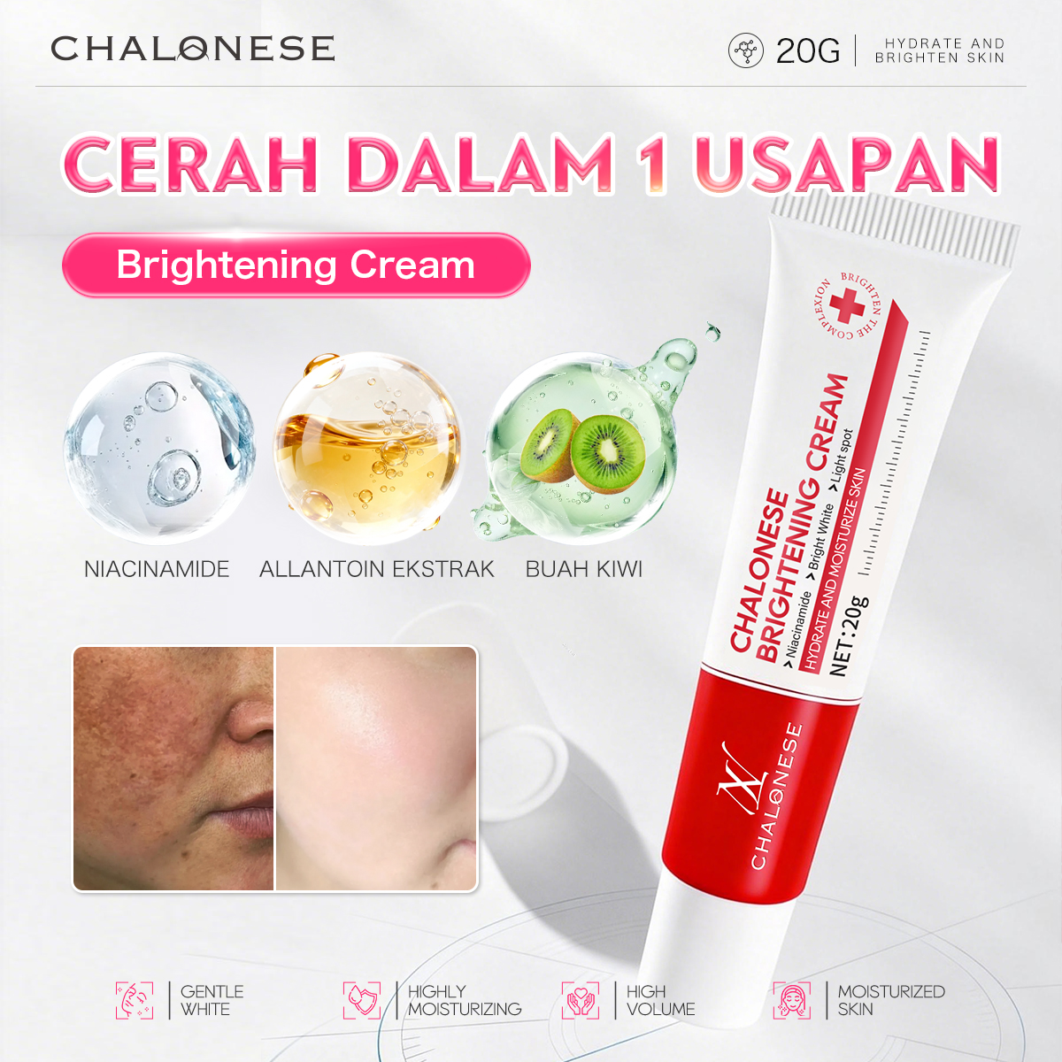 [CHALONESE] Brightening Cream BPOM Membantu Mencerahkan Kulit Wajah dan Membuat Wajah Lebih Lembab