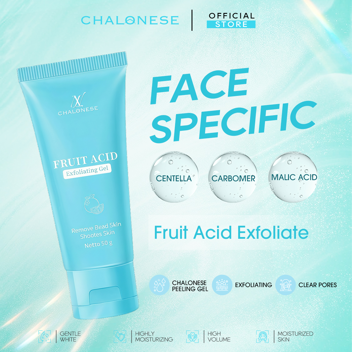 [CHALONESE] Exfoliating Gel Mengangkat Sel Kulit Mati Dan Kotoran Secara Mendalam Dengan Pijatan Lembut Ke Seluruh Area Wajah Sehingga Kulit Tampak Lebih Halus Dan Cerah