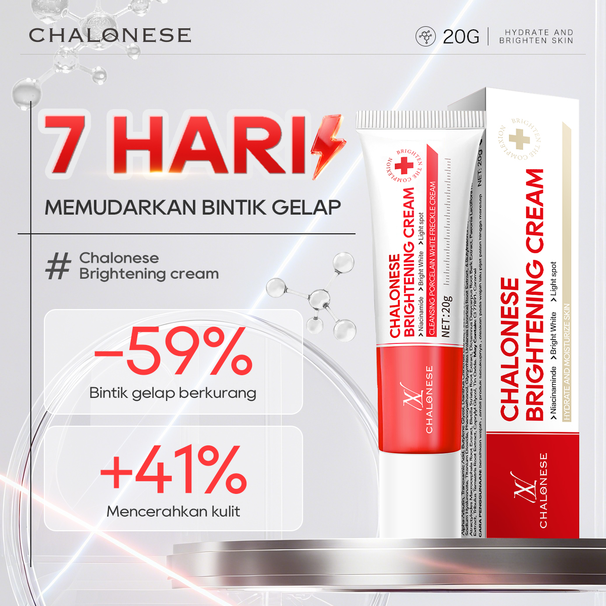 [CHALONESE] Brightening Cream BPOM Membantu Mencerahkan Kulit Wajah dan Membuat Wajah Lebih Lembab