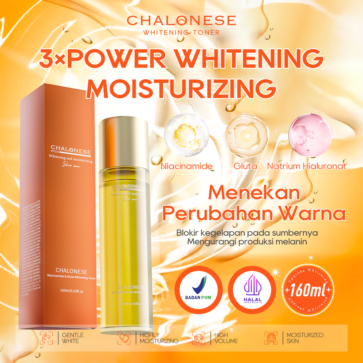 [Big Size 160ML] CHALONESE WHITENING MOISTURIZING TONER  Membantu Mengangkat Sisa Kotoran di Wajah dan Sel Kulit Mati BPOM