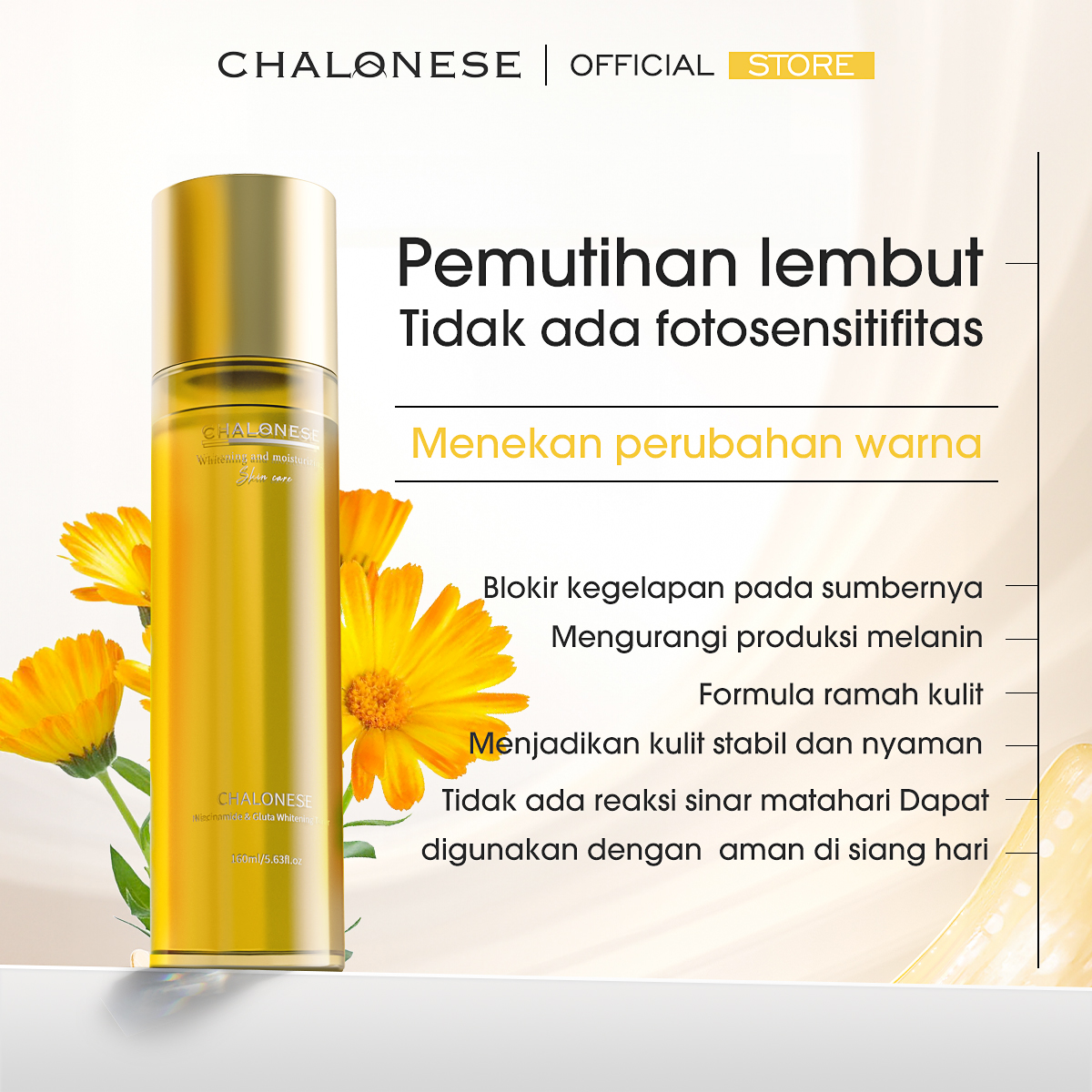 [Big Size 160ML] CHALONESE WHITENING MOISTURIZING TONER  Membantu Mengangkat Sisa Kotoran di Wajah dan Sel Kulit Mati BPOM