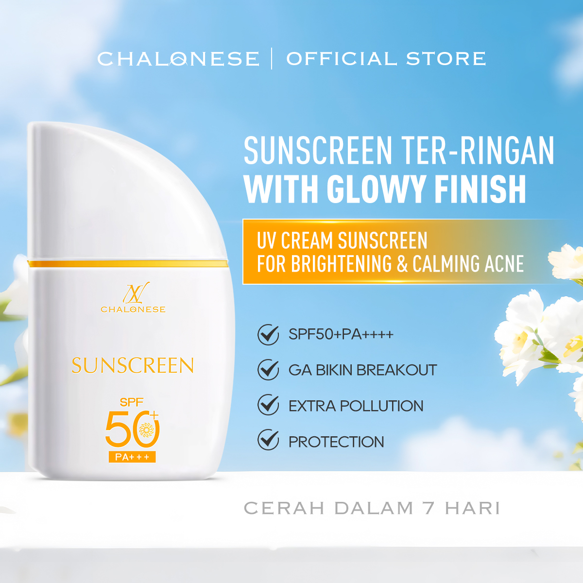 [CHALONESE] SUNSCREEN MOISTURIZER 2 SPF 50 PA ++++ Membantu Melindungi Wajah dari Paparan Sinar Matahari dan Membuat Wajah Tidak Kering