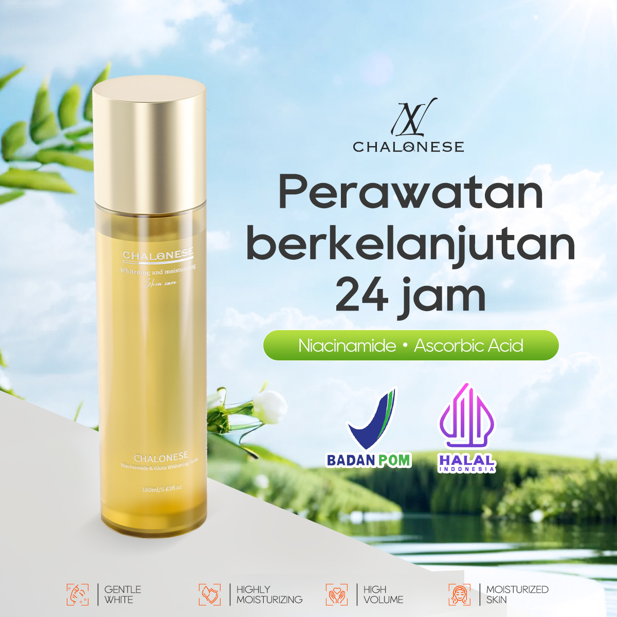 [Big Size 160ML] CHALONESE WHITENING MOISTURIZING TONER  Membantu Mengangkat Sisa Kotoran di Wajah dan Sel Kulit Mati BPOM