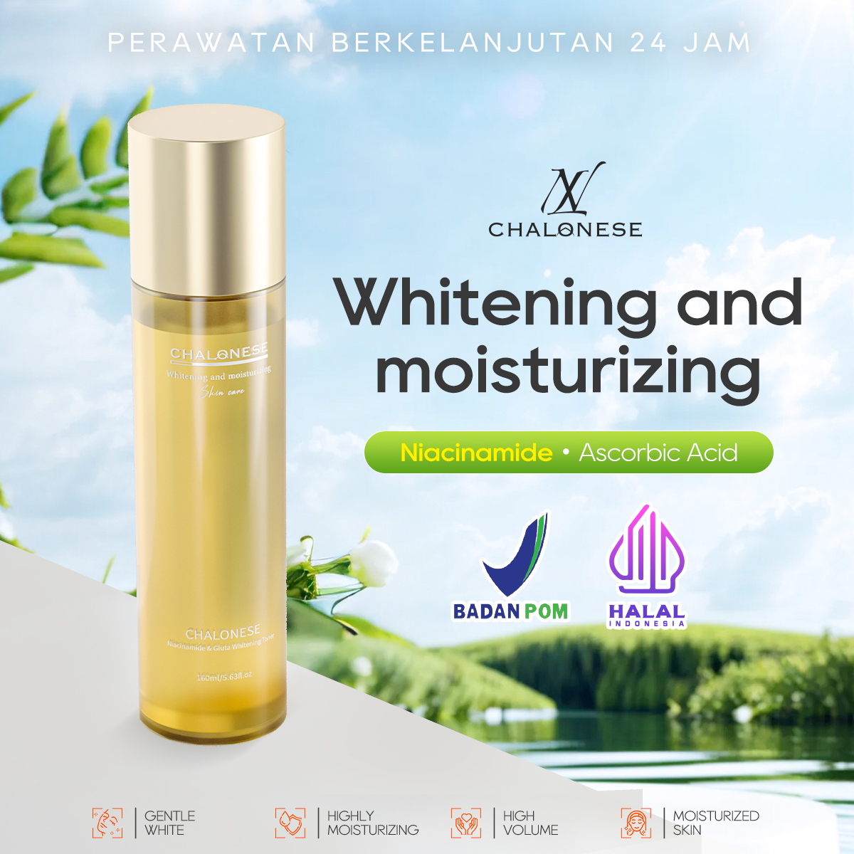 [Big Size 160ML] CHALONESE WHITENING MOISTURIZING TONER  Membantu Mengangkat Sisa Kotoran di Wajah dan Sel Kulit Mati BPOM