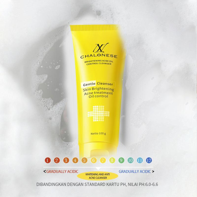 NEW CHALONESE Gentle Cleanser 100g – Brightening Acne Oil Control Facial Wash, Pembersih Wajah Harian untuk Membantu Membersihkan Kotoran, Minyak Berlebih dan Menjaga Kelembapan Kulit