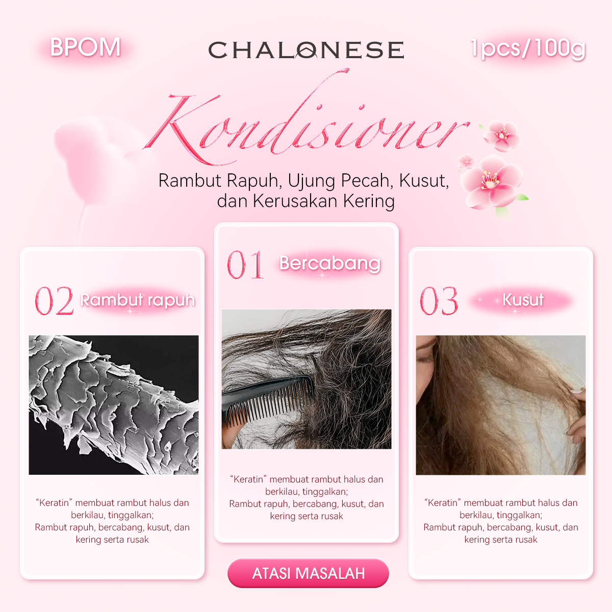 CHALONESE Keratin Conditioner Silky Scented Hair Mask 100gr Rambut Sehat Berkilau 8DHyaluronicacid Anti lepek Dengan Keratin Vitamin & Moisturizer